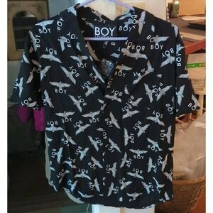 New NWT Short Sleeve BOY LONDON LOGO ALL OVER PRINT BLACK Casual Dress SHIRT M